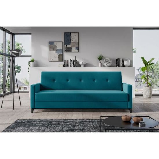 Canapé GASPARD 4 places convertible - velours bleu azur