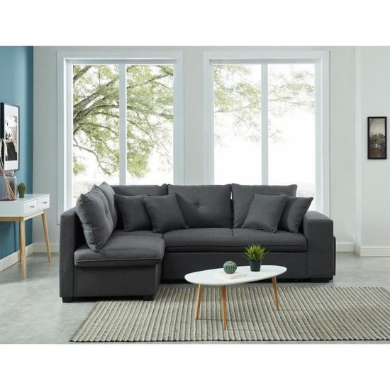 Canapé d’angle gauche KOSELIG 4 places tissu anthracite et gris clair