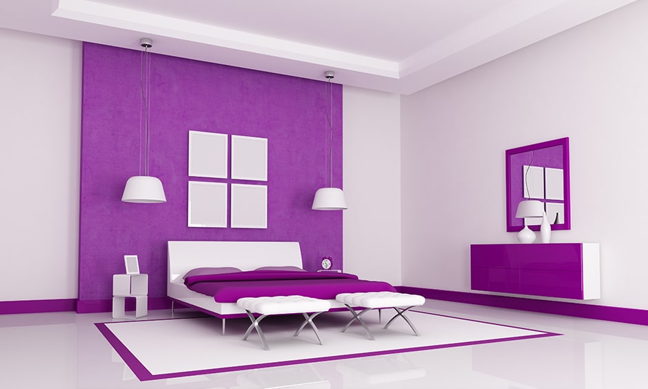 Une chambre violette en 3D